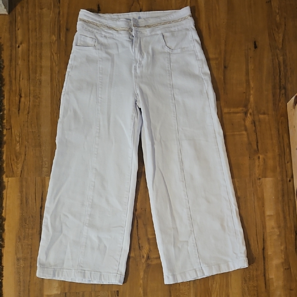 Wide Leg White Ankle Cropped Jeans